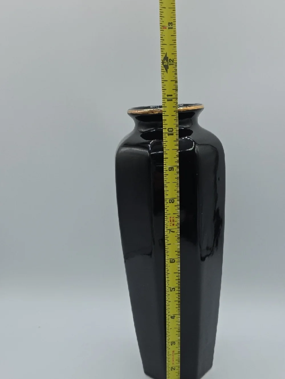 Large Black Porcelain Vase with Gold and Floral Detail | Vintage